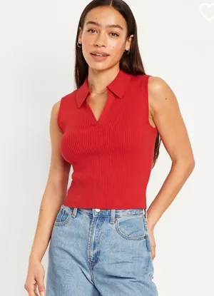 Old Navy Rib Knit Cropped Polo Sweater Shirt thumbnail 1