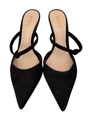 Schutz Black Pointed Toe Strappy Knot Suede Mule Heels thumbnail 1