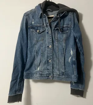 Hollister Women's Denim Distressed Blue Jean Jacket with Hood thumbnail 1