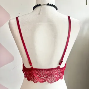 Red Lace Bralette, Coquette Y2K Lingerie Romantic‎ Goth Medium Grunge Retro thumbnail 3