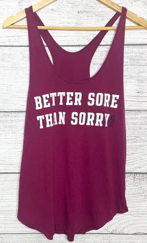 VS PINK Maroon “Better Sore Than Sorry” Workout Racerback Tank Top Size Large thumbnail 1