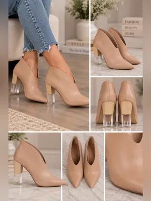 42 Gold Size 8M Nude Pointed Toe Clear Block Heel Ankle Booties NWOT $120 MSRP thumbnail 4