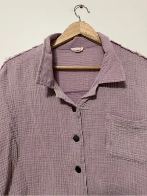 POL Gauze Purple Boho Top Size Small Cropped Oversized Cotton Beach thumbnail 4