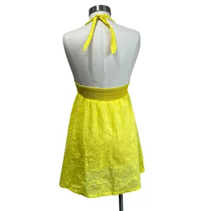Ralph Lauren‎ Yellow Halter Mini Dress Embroidered Empire Waist Women’s Size M thumbnail 7