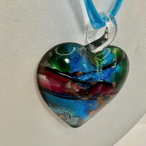 Blue heart glass blown pendant necklace on cord thumbnail 6