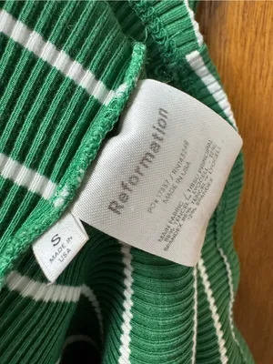Reformation Jeans Kendy Short Sleeve Knit Sweater Dress Striped Green Small thumbnail 7