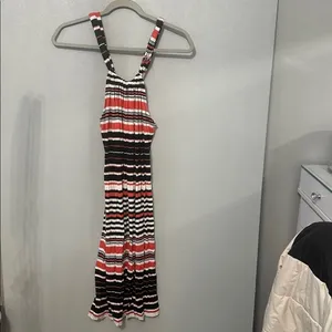 Spense Womens Maxi Dress Striped Smocked Sleeveless Red Black White Medium thumbnail 5