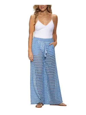 NWT Dotti Womens Cotton Openwork Dot Drawstring-Waist Pants 85289 Light Blue M thumbnail 2
