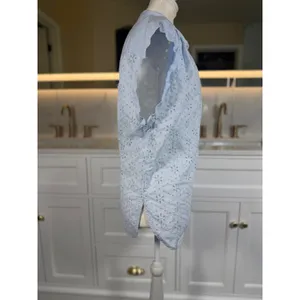 Gap Eyelet Blouse Womens L Light Blue Embroidered Button Front Cap Sleeve Top thumbnail 6