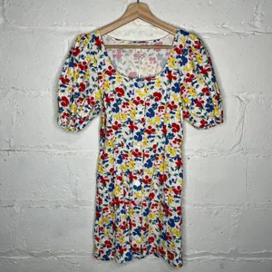 Rixo for Target Women's Linen Rayon Multi Floral‎ Puff Sleeve Button Dress 2 NWT thumbnail 3