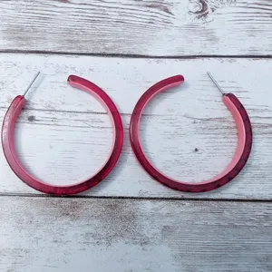 Large Red Hoops Stud Earrings For Pierced Ears - 1 & 7/8" - Missing Gems thumbnail 3