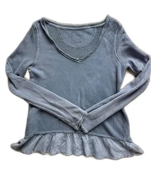 We The Free People Distressed Peplum Sweatshirt Raw Hem Gray Womens Small thumbnail 1