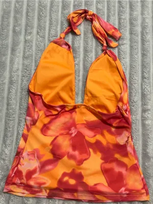 wild fable Orange and Pink Floral Halter One-Piece thumbnail 2
