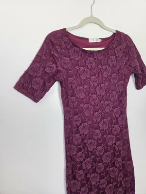 Sign Here Purple Floral Lace Midi Dress Formal Church Office Workwear Small thumbnail 6
