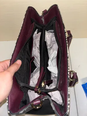 Aldo Black & Cream Python-Print Satchel with Burgundy Handles thumbnail 3