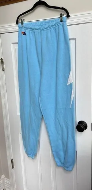 Aviator Nation sky blue sweatpants featuring a signature white bolt appliqué XL thumbnail 1