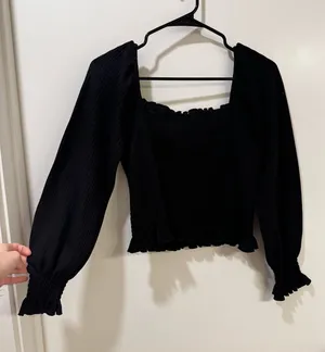 Altar’d State Black Long Sleeve Ruffle Top thumbnail 1