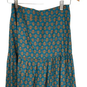 Luna Moon Tiered Maxi Skirt Teal Orange Floral Lace Trim Boho Festival‎ Medium thumbnail 4