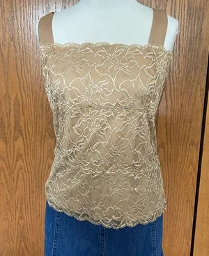 Coldwater Creek Gold Lace Square Neck Cami Size 2X thumbnail 1