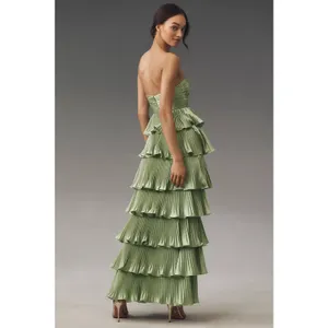 IEENA for MAC DUGGAL Green Pleated Tiered Ruffle Sweetheart Gown Dress size 10 thumbnail 4