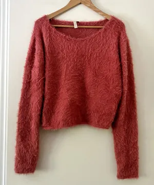 Pilcro Cropped Eyelash Sweater Sz L thumbnail 1