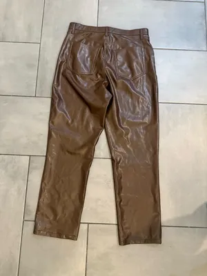 Abercrombie and Fitch High Rise 90s Straight Vegan Leather Pant thumbnail 3