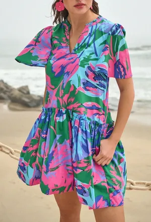 SUGARLIPS Raylee Floral Rock A By Trapeze Dress in Kelly Blue Multi thumbnail 1