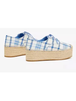Tory Burch Florence Plaid Platform Espadrilles in Blue & White Jute thumbnail 2