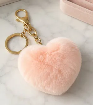 Pink Faux Fur Heart Keychain Bag Charm Blush Gold Clip 3.5" NWT thumbnail 1