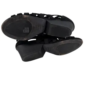 Eileen‎ Fisher Black Leather Strappy Cage Wedge Sandals Womens 8 Zip Back thumbnail 7