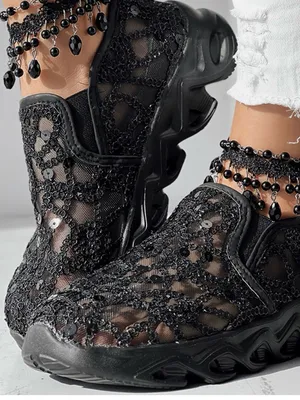 Source Unknown Black Beaded Mesh Slip-On Sneaker thumbnail 1
