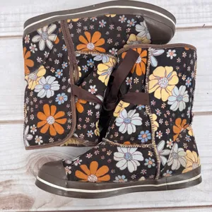 No Boundaries Lexie Boots Brown Corduroy Retro Floral Flower Power Boho Hippie 8 thumbnail 7