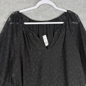 White House Black Market‎ Size-L Women Blouse Texture Sheer Black 3/4 sleeve thumbnail 5