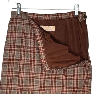 1970s Pendleton Virgin Wool Plaid Skirt USA Midi 27” Brown Red Medium thumbnail 5