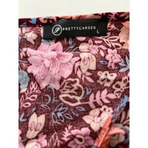 Pretty Garden Boho Cottagecore Blouse Large Pink Floral Tie Neck‎ Peasant Top thumbnail 8