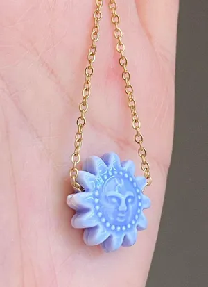 Handmade gold tone stainless steel & ceramic sun boho retro vintage style necklace☀️ thumbnail 7