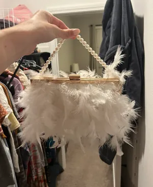 Feather And Pearl Handbag White thumbnail 1