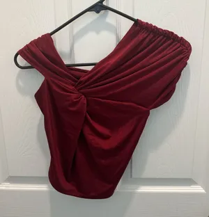 Express Women's One-Shoulder Twist Front Top - Burgundy thumbnail 1