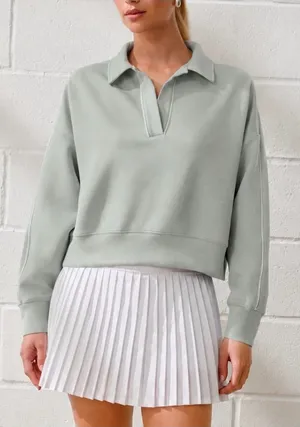 Abercrombie & Fitch Soft A & F Collared Polo Sweatshirt | Seafoam Green thumbnail 1