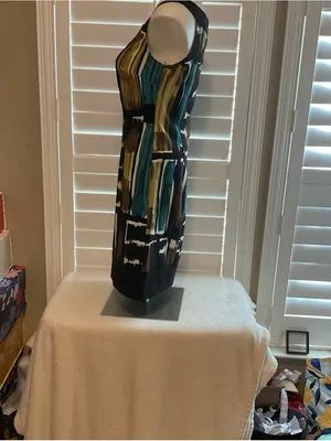 dressbarn Black Mini Dress with Teal and Olive Abstract Blocks thumbnail 4