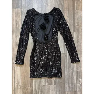 Hello Molly Formal Sparkle Long Sleeve Sequin Mini Dress Black XS Party B Day thumbnail 4