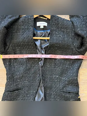 Calvin Klein Metallic Bouclé Tweed Open Front Blazer Black 2 thumbnail 10