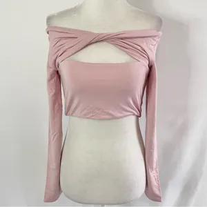 New SER.O.YA Ellis Twisted Cutout Front Long Sleeve Crop Top Pink Size Large thumbnail 11
