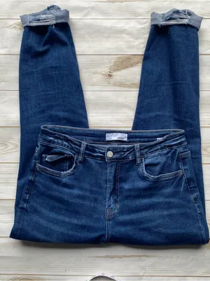 Vervet denim dark wash stretch cuffed slim straight jeans distressed fall winter thumbnail 1