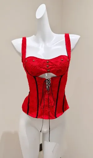 Others Follow Red Textured Wide Strap Corset Top thumbnail 1