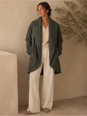 Young Fabulous & Broke Sandrine Quilted Cocoon Cardigan Coat M/L Olive Green thumbnail 7