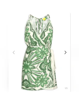 FARM Rio Green and White Floral Wrap Mini Dress thumbnail 5