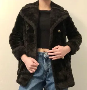 vintage sear’s brown/black fur pea coat thumbnail 1