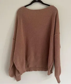 Pink lily tan ribbed sweater thumbnail 5
