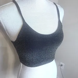 Forever 21‎ black metallic shimmer crop top tank cami sparkle rave club sz S thumbnail 2